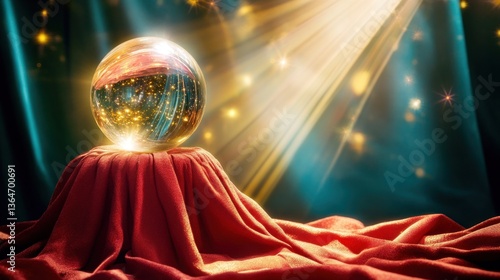 Crystal ball on stage, spotlight, mystical