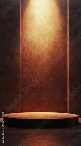 Minimalist Empty Stage Podium with Elegant Lighting and Dark Walls
