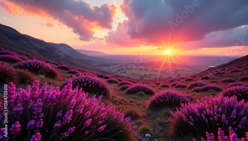 Tormented heather ablaze in the Yorkshire Dales, wild heather, destruction