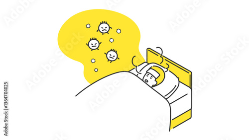 睡眠：病気で発熱して寝込む男性