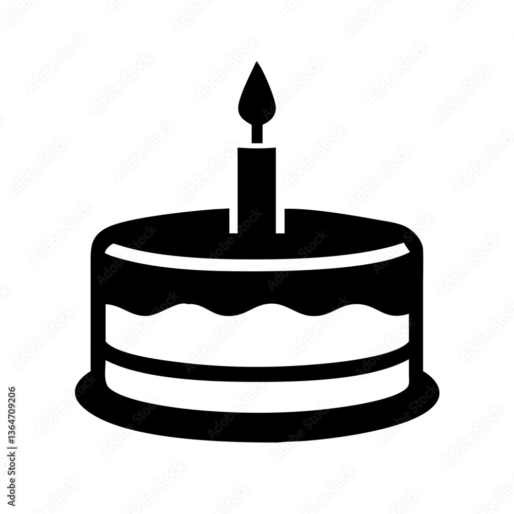 Cake icon. Symbol of the holiday, birthday. Festive cake with a candle. vector pictogram Cake icon. Symbol of the holiday, birthday. Festive cake with a candle. vector pictogram