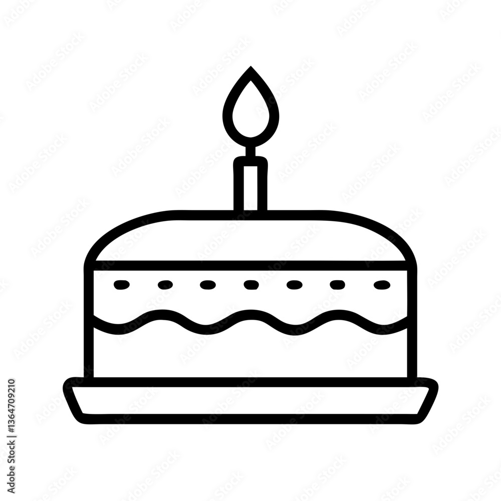 Cake icon. Symbol of the holiday, birthday. Festive cake with a candle. vector pictogram Cake icon. Symbol of the holiday, birthday. Festive cake with a candle. vector pictogram