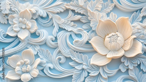 Elegant water lilies on a serene blue backdrop, showcasing delicate petals and tranquil water, ideal for calming themes.