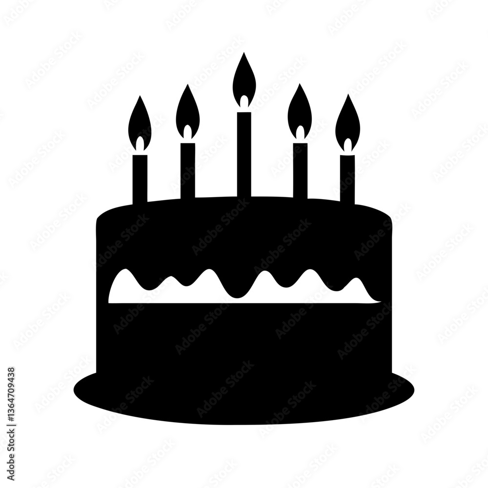 Cake icon. Symbol of the holiday, birthday. Festive cake with a candle. vector pictogram Cake icon. Symbol of the holiday, birthday. Festive cake with a candle. vector pictogram