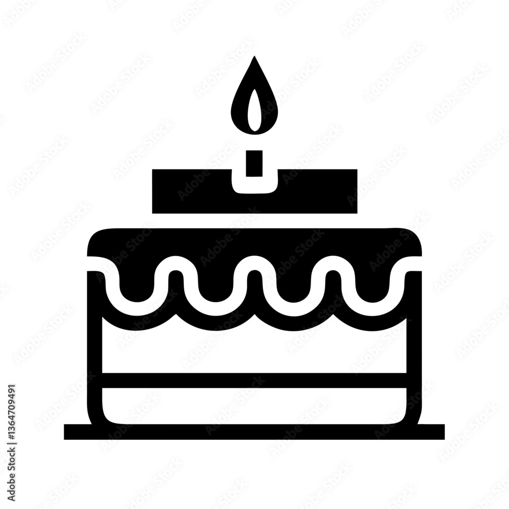 Cake icon. Symbol of the holiday, birthday. Festive cake with a candle. vector pictogram Cake icon. Symbol of the holiday, birthday. Festive cake with a candle. vector pictogram