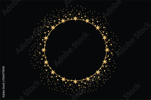 Circle vector template with gold star sparkles
