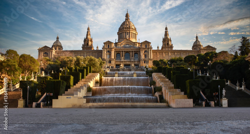 fountain and national art museum at barcelona, spain