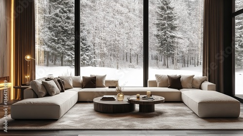  Cozy Home Living Room Interior with Sofa and Coffee Table with Warm Lighting