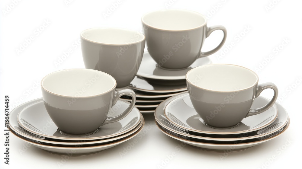Elegant Grey Tableware Set with Cups and Plates for Dining Decor Elegant Grey Tableware Set with Cups and Plates for Dining Decor
