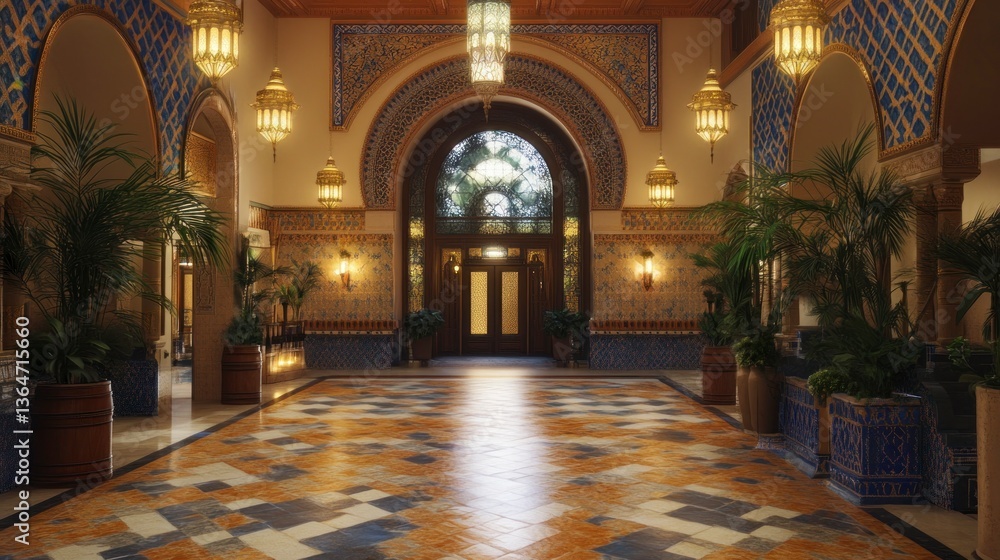Obraz premium Grand hotel lobby, ornate details, inviting space