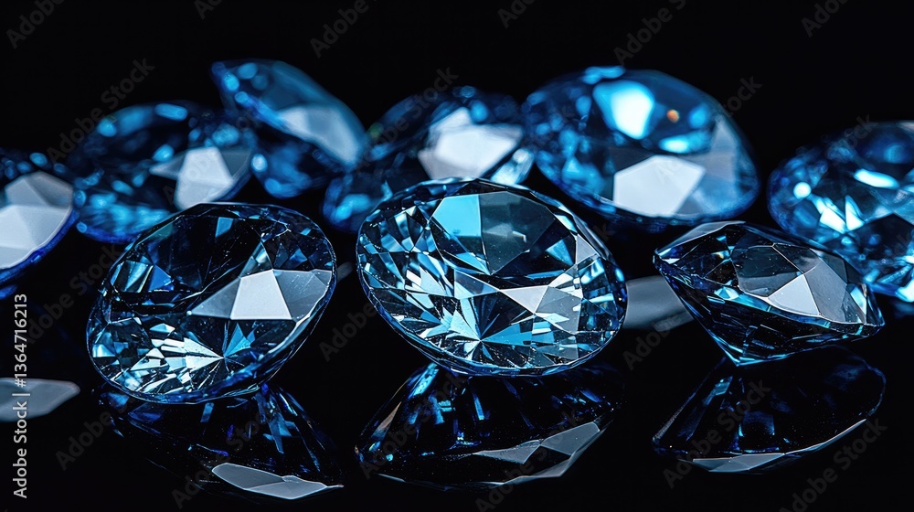 Artistically arranged on a reflective surface, sapphire gemstones in various shades of blue showcase their elegance, depth, and mesmerizing beauty. Artistically arranged on a reflective surface, sapphire gemstones in various shades of blue showcase their elegance, depth, and mesmerizing beauty.