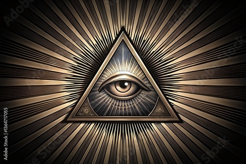 All-Seeing Eye Tattoo Design: Masonic Symbol in Triangle with Light Rays