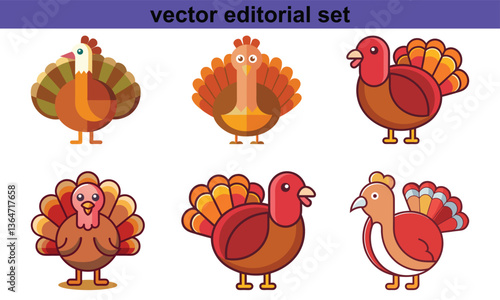 Turkey Vector Editorial Set, A vibrant set of turkey illustrations in vector format, ideal for creative and editorial design projects.
