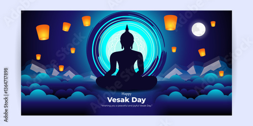 Vector illustration of Happy Vesak Day social media template