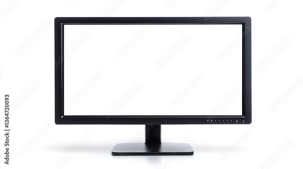 Computer with blank white screen monitor on white background, perfect for mockup and design presentation. Banner. Copy space. Computer with blank white screen monitor on white background, perfect for mockup and design presentation. Banner. Copy space.