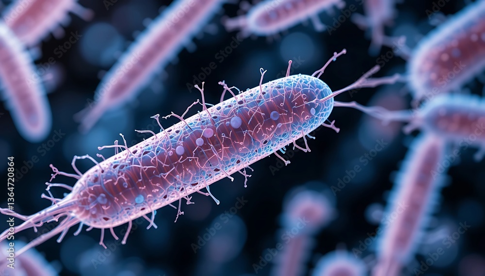 Studying Bacterium Microscopic View Showing Flagella and Internal Structures Studying Bacterium Microscopic View Showing Flagella and Internal Structures