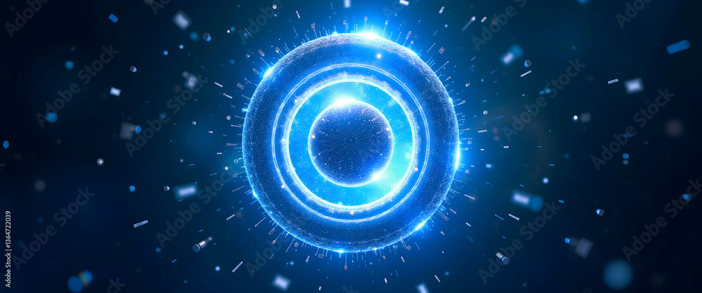 Concept of SEO optimization: Building quality, authority, and relevance. Blue Cosmic Energy Sphere with Sparkles and Circles of Light Concept of SEO optimization: Building quality, authority, and relevance. Blue Cosmic Energy Sphere with Sparkles and Circles of Light