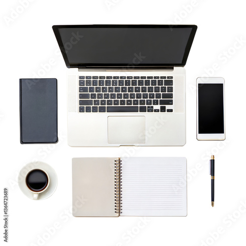 Notebook and pen beside a set of computer on a white surface