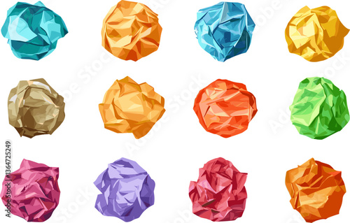 Set of crumpled paper balls