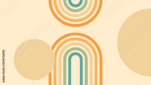 Abstract background of rainbow and sun groovy Wavy Line design in 1970s Hippie Retro style. Vector pattern ready to use for cloth, textile, wrap and other.