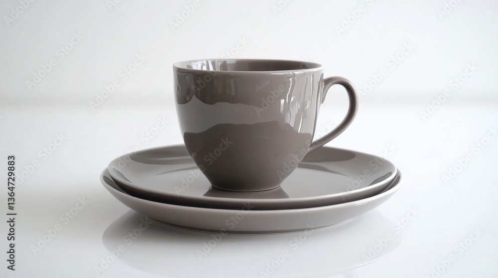 Fototapeta premium Elegant Gray Cup and Plate Set on White Background