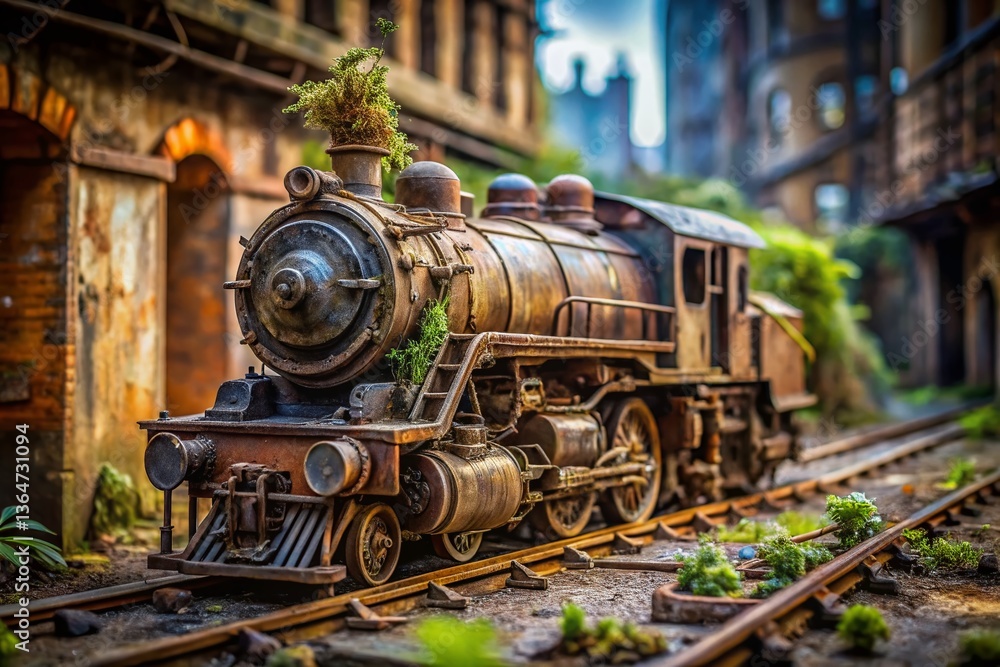 Fototapeta premium Miniature Train Model Urban Exploration Photography - Detailed 3D Scene