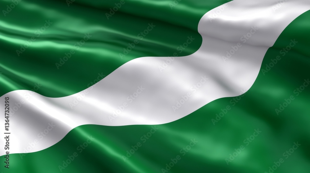 Obraz premium Waving Green and White Flag with a Bold Diagonal Stripe, National Symbol Illustration