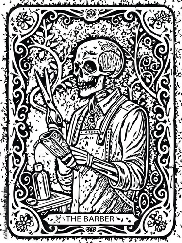 The Barber of Death  Gothic Tarot Card Illustration