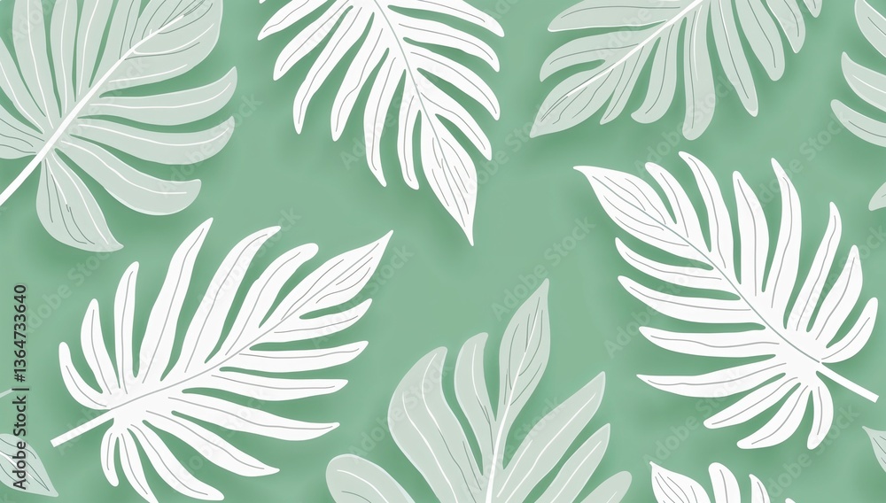 Fototapeta premium Tropical flat leaves on a soft green background creating a peaceful and refreshing atmosphere