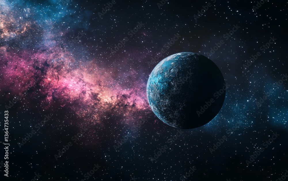 Beautiful celestial view featuring a planet surrounded by vibrant nebula and stars in outer space Beautiful celestial view featuring a planet surrounded by vibrant nebula and stars in outer space