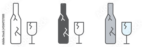 Glass waste icon collection, recycle and broken bottle, glass waste vector icon set, vector graphics, editable stroke outline sign, eps 10
