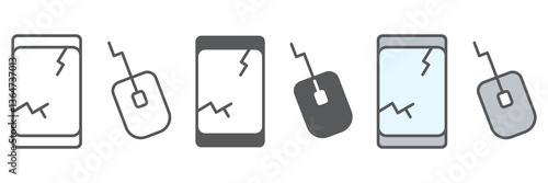 E-waste icon collection, recycle and mouse, electronic waste vector icon set, vector graphics, editable stroke outline sign, eps 10