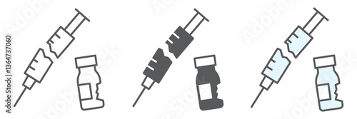 Medical waste icon collection, recycle and ecology, broken syringe and vial vector icon set, vector graphics, editable stroke outline sign, eps 10