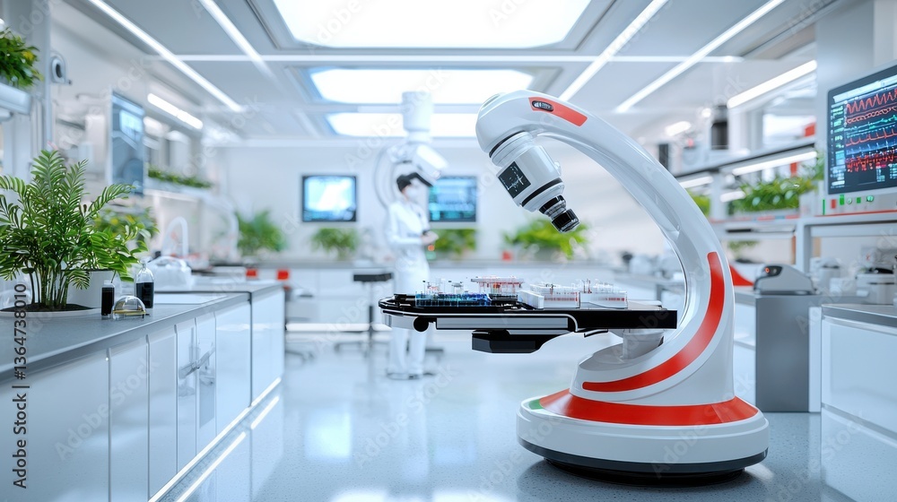 Obraz premium Futuristic laboratory setting with intelligent robotic arm device assisting with advanced scientific research experimentation and technological innovations