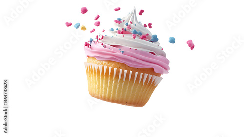 Delicious tasty slice of cupcake flying