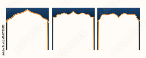 Traditional Middle Eastern inspired curtain layout with gold edging, perfect for brochures and event flyers.