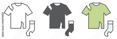 Textile waste icon collection, recycle and torn t-shirt, torn sock vector icon set, vector graphics, editable stroke outline sign, eps 10
