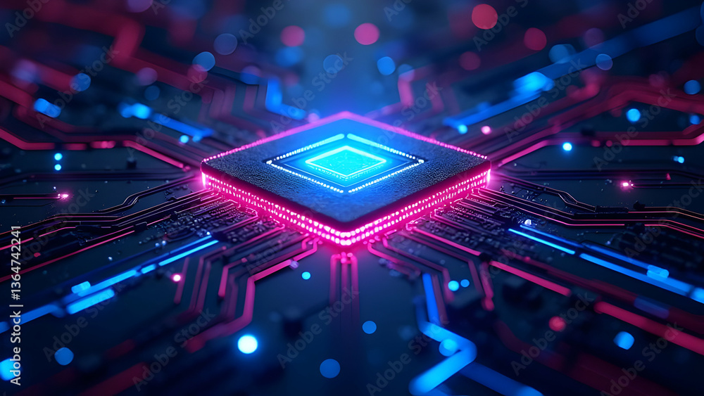 Fototapeta premium Futuristic Circuit Board: Glowing Technology and Data Concept