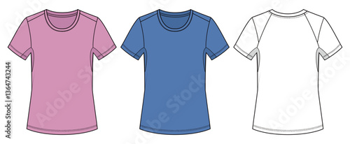 Womens Tees Fashion Flat Sketch Vector Illustration CAD Technical Template Mockup