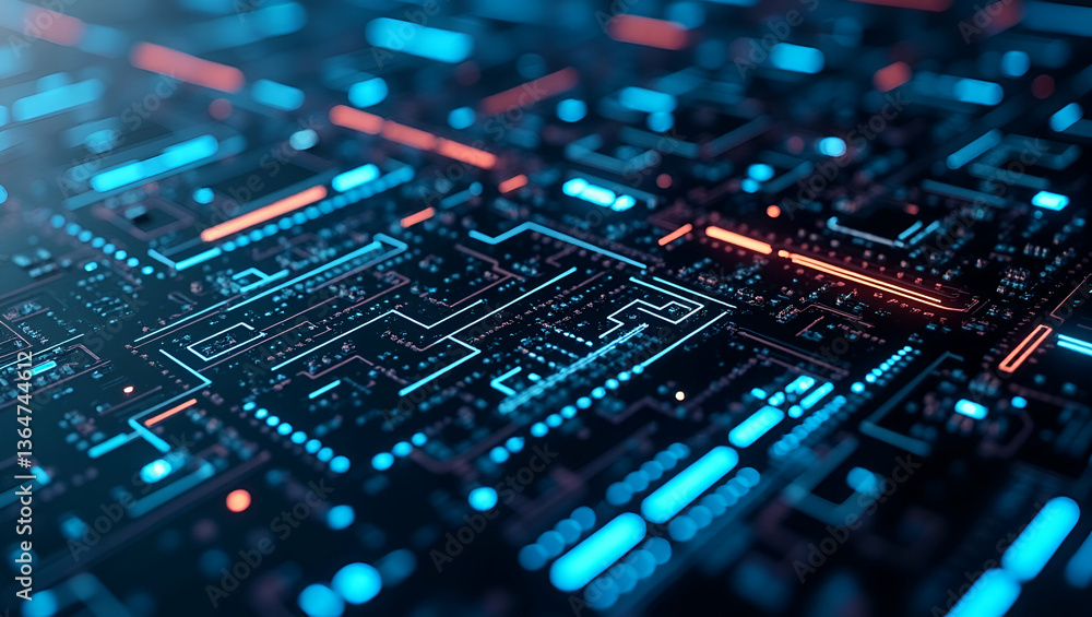 Flat Vector Illustration of Interlocking Tech Shapes with Neon Lines for Corporate Branding Flat Vector Illustration of Interlocking Tech Shapes with Neon Lines for Corporate Branding