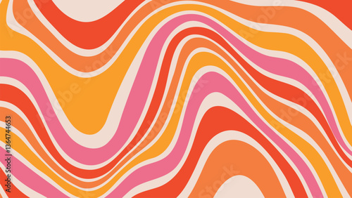 70s color background vector. Retro wall decoration, groovy, trippy, geometric shape. Vintage hippie wall art for interior, decorative, banner, cover, card.