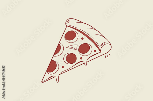 Minimalist vector illustration of a pizza slice with a single pepperoni circle