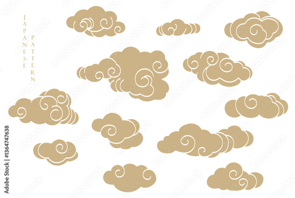 Gold brush stroke texture with Japanese chinses cloud pattern in vintage style. Abstract art landscape banner design Gold brush stroke texture with Japanese chinses cloud pattern in vintage style. Abstract art landscape banner design