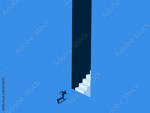 ambitious businessman runs up the stairs