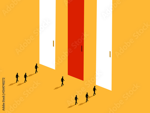 Businessman chooses to walk to different door from most people