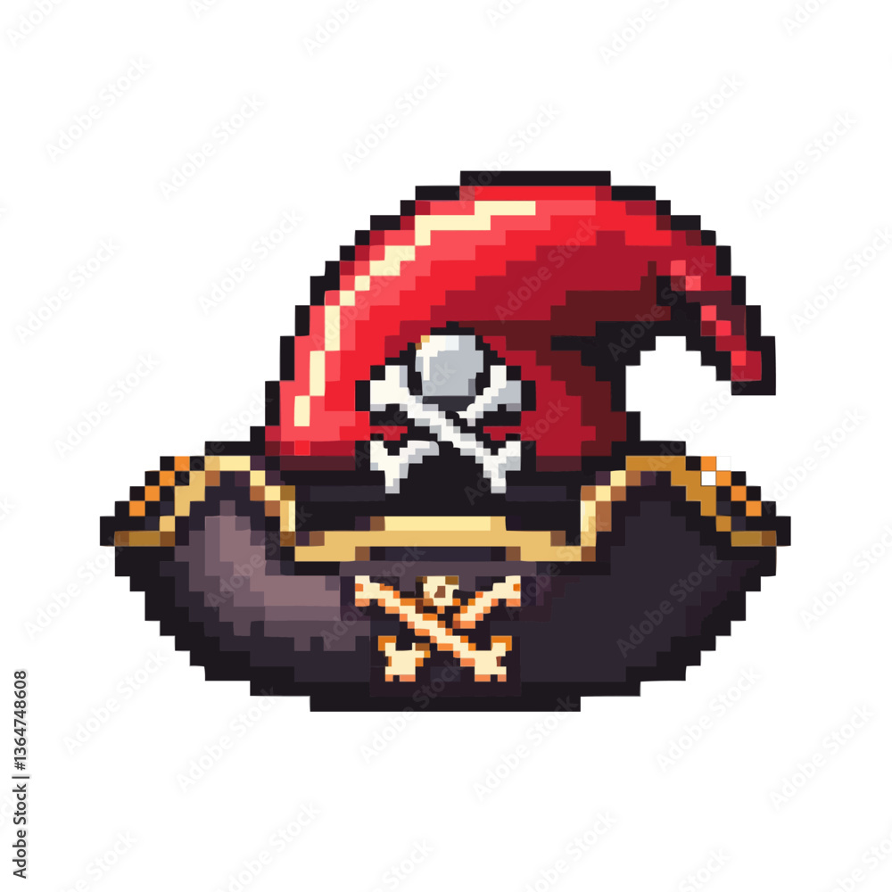 Fototapeta premium Pixel art pirate hat with skull and crossbones design.