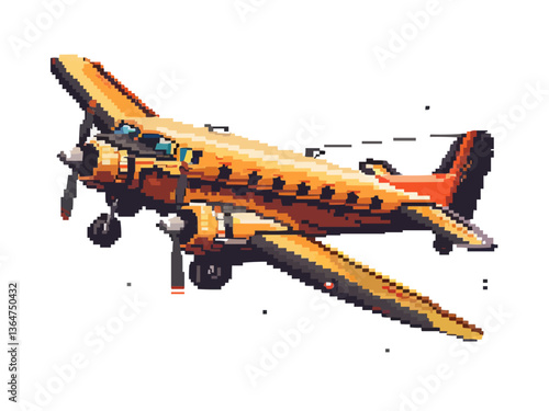 Vintage pixel airplane artwork with propellers in flight.