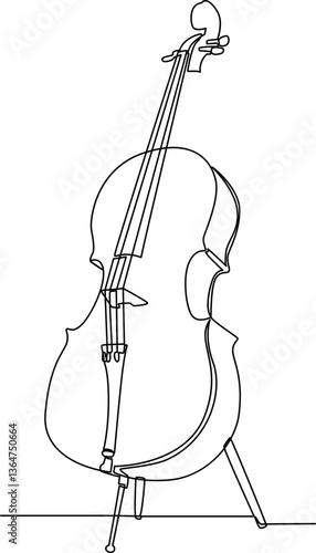 Cello resting on stand one line art vector