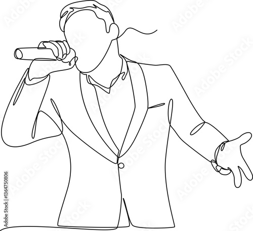 Microphone with singer one line art vector