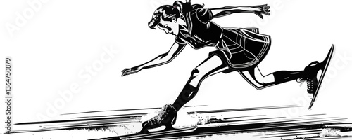 Female skater in dynamic motion illustrates speed and grace.